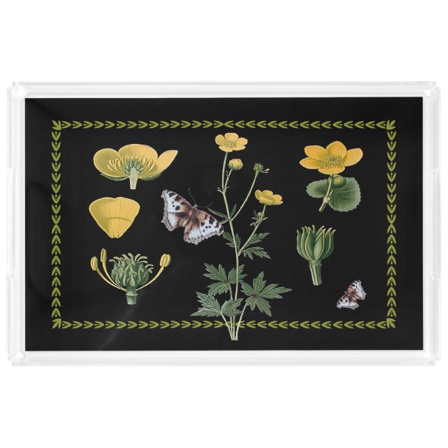 Ranunculus on Black Large Acrylic Tray (Front)