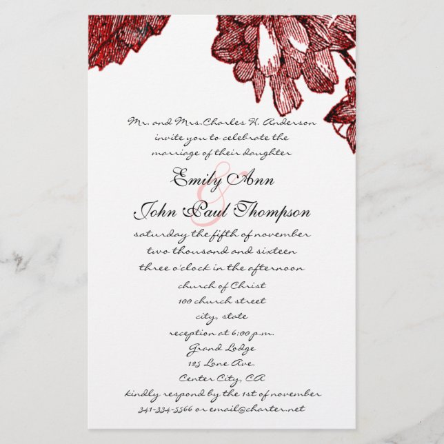 Ranunculus Rose Burgundy Modern Wedding Invite (Front)