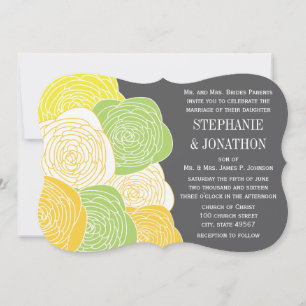 Ranunculus Rose Lime Yellow Gray Modern Wedding Invitation