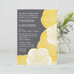 Ranunculus Rose Lime Yellow Gray Modern Wedding Invitation