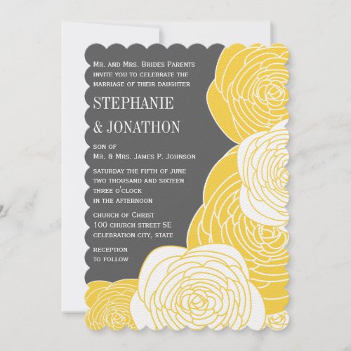 Ranunculus Rose Lime Yellow Gray Modern Wedding Invitation