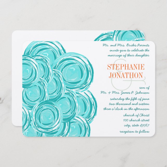 Ranunculus Rose Mint Coral Modern Wedding Invite (Front/Back)