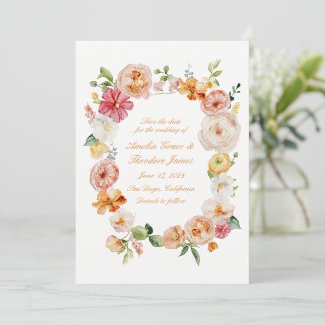 Ranunculus Summer Garden Wedding Save the Date Invitation (Standing Front)