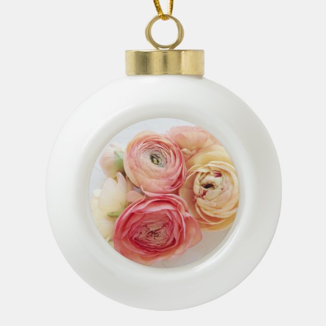 ranunculus warm colors ceramic ornament (Front)