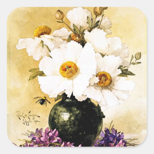 Raoul de Longpre _ Matalija Poppies Square Sticker