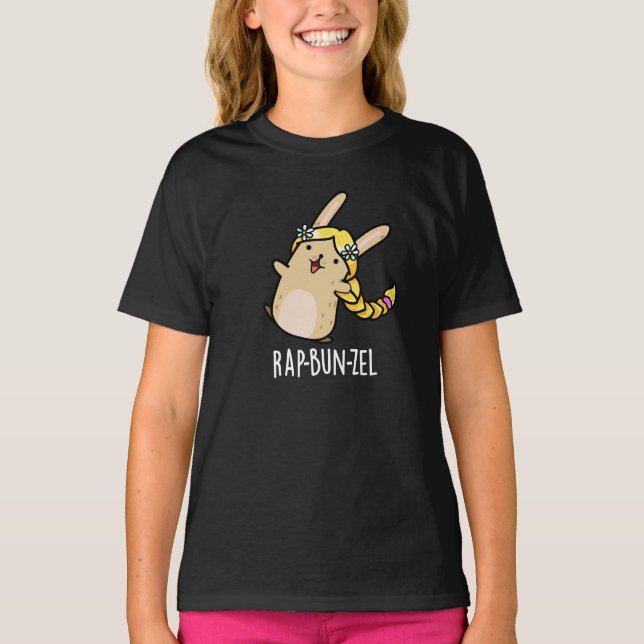Rap-bun-zel Funny Bunny Pun  Dark BG T-Shirt (Front)