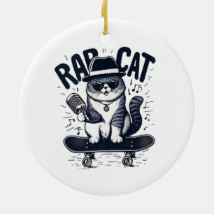 Rap Cat Harmony Ceramic Ornament