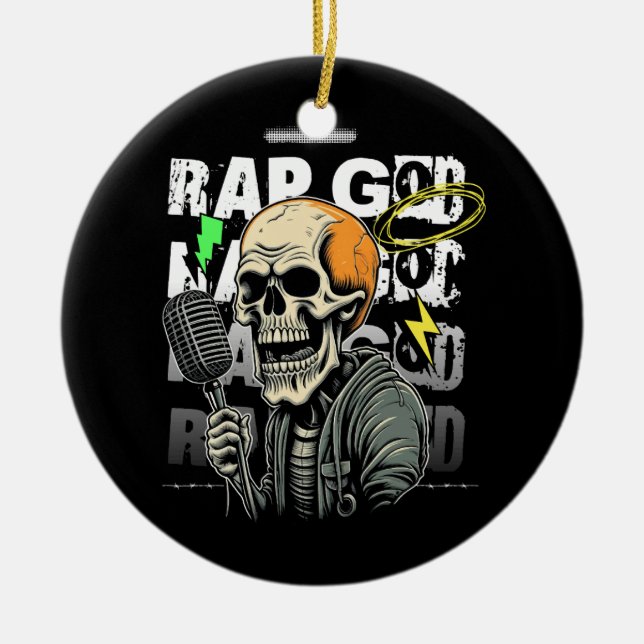 Rap Skull Ceramic Ornament (Front)