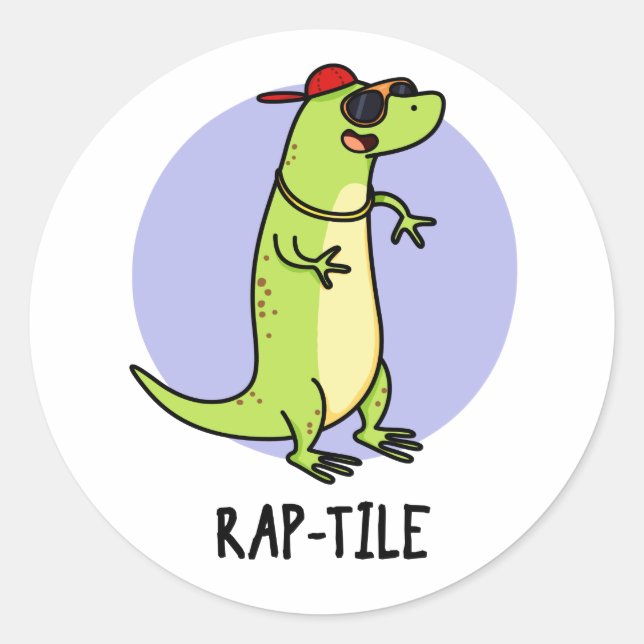Rap-tile Funny Reptile Lizard Pun  Classic Round Sticker (Front)