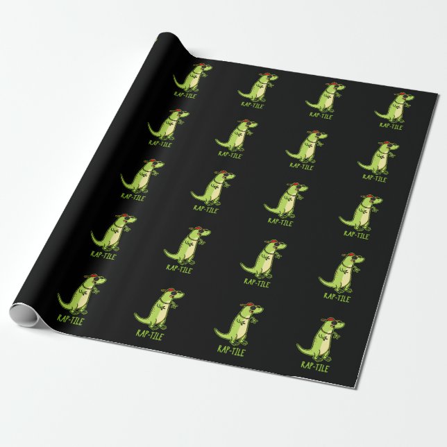 Rap-tile Funny Reptile Lizard Pun Dark BG Wrapping Paper (Unrolled)