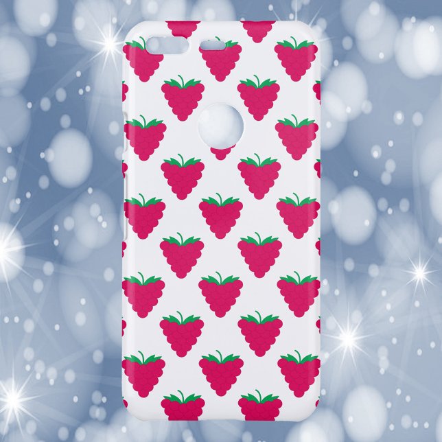 Rapberry Fruit Berry Pink Pattern Uncommon Google Pixel Case (A phone case with a pattern of pink raspberries)