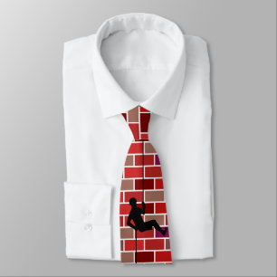 Rapeller Climbing Down Escaping Brick Building Neck Tie
