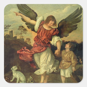 Raphael and Tobias, 1507-8 (oil on panel) Square Sticker