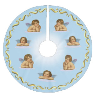 Raphael Cherubs & Golden Frame on Light Blue Brushed Polyester Tree Skirt