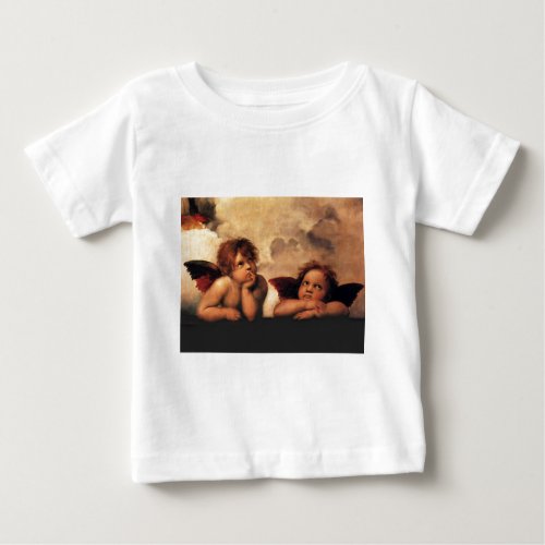 Raphael Cherubs Sistine Madonna 2 Angels Baby T_Shirt