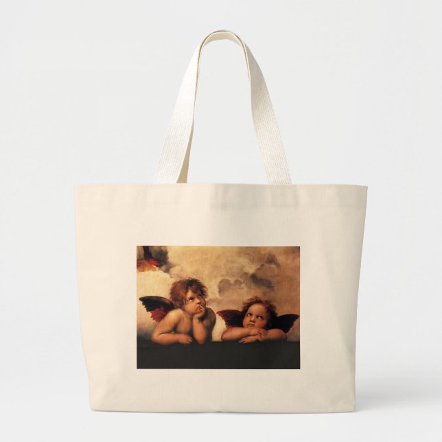 Raphael Cherubs Sistine Madonna 2 Angels Large Tote Bag (Front)