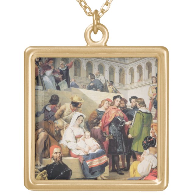 Raphael in the Vatican, 1832 (oil on canvas) Gold Plated Necklace (Front)