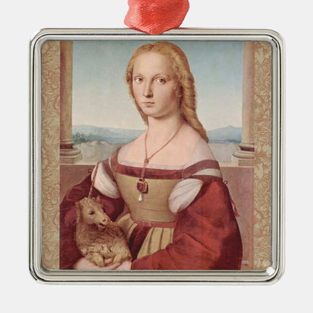 Raphael Lady and Unicorn Classic Metal Ornament (Front)