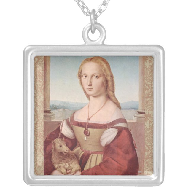 Raphael Lady and Unicorn Classic Silver Plated Necklace (Front)