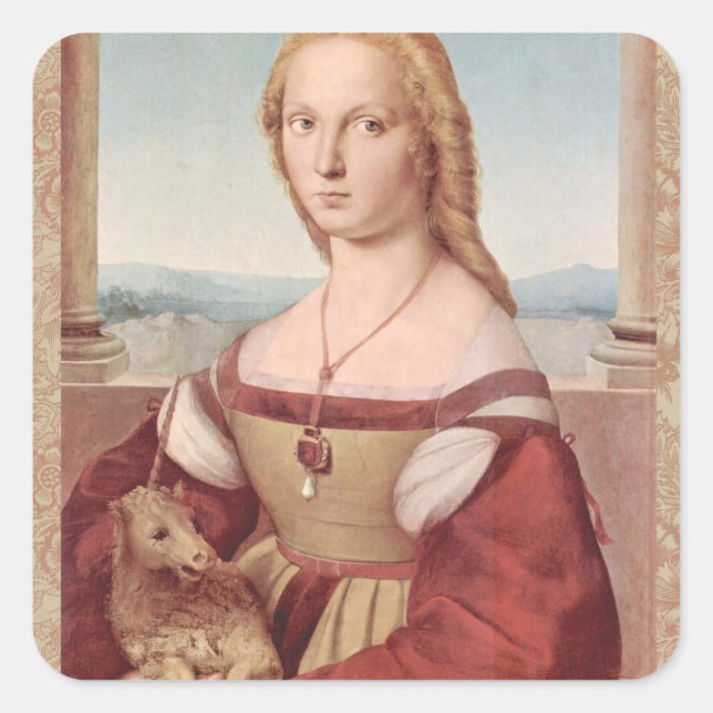 Raphael Lady and Unicorn Classic Square Sticker (Front)