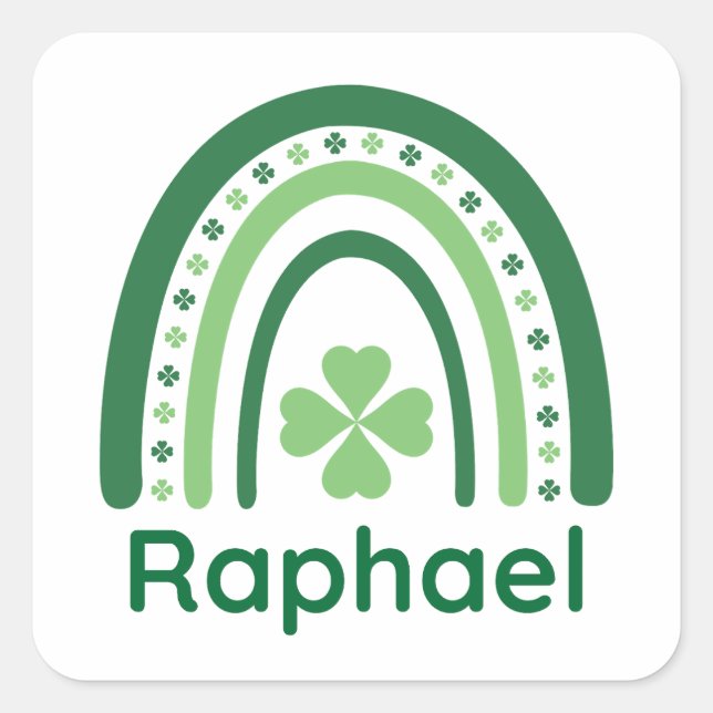 Raphael Name Clover Boho Rainbow Square Sticker (Front)