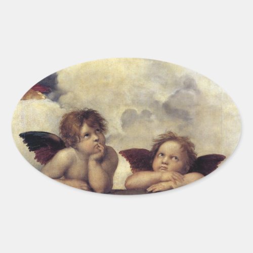 Raphael Putti Detail from the Sistine Madonna Oval Sticker