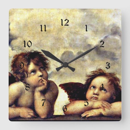 Raphael Putti Detail from the Sistine Madonna Square Wall Clock