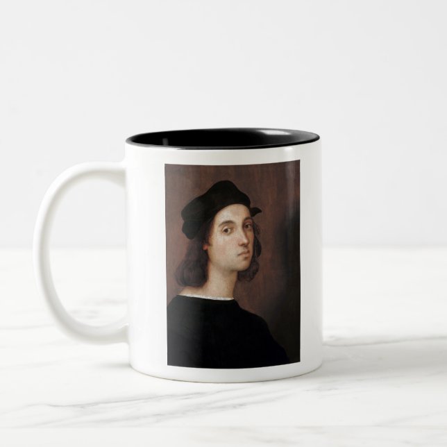 Raphael Raffaello Self-portrait famous painting Two-Tone Coffee Mug (Left)