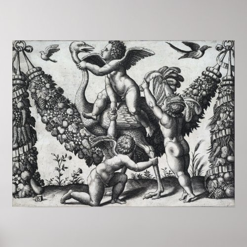 Raphael _ Three Putti Before A Large Garland Poster