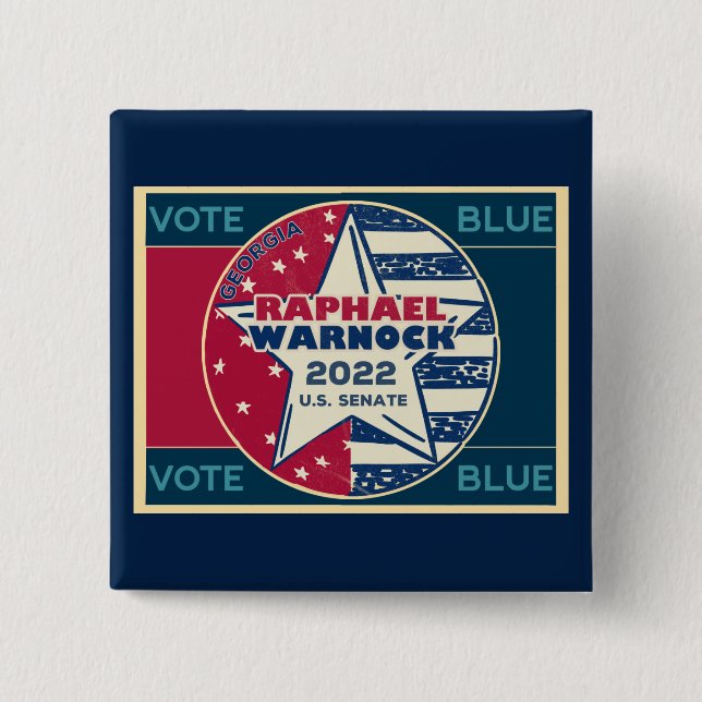 Raphael Warnock Georgia Senator 2022 Vote Blue Button (Front)