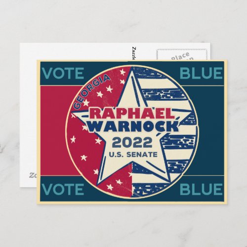 Raphael Warnock Georgia Senator 2022 Vote Blue Postcard