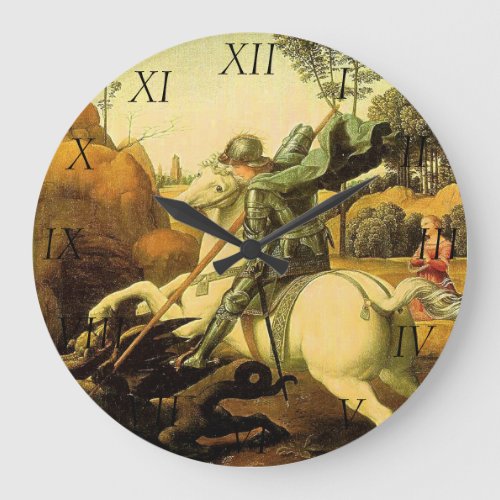 Raphaels St George and the Dragon circa 1505 Large Clock