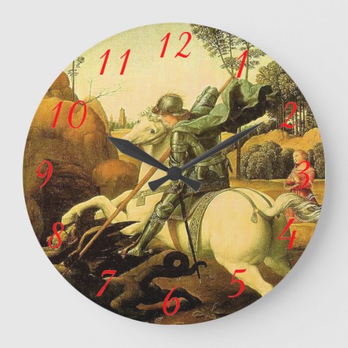 Raphaels St George and the Dragon circa 1505 Large Clock
