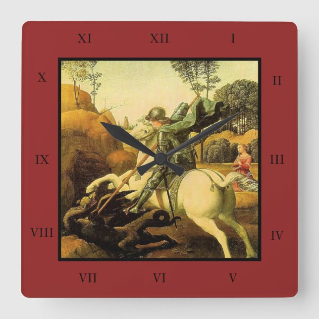 Raphael's "St. George and the Dragon" (circa 1505) Square Wall Clock (Front)