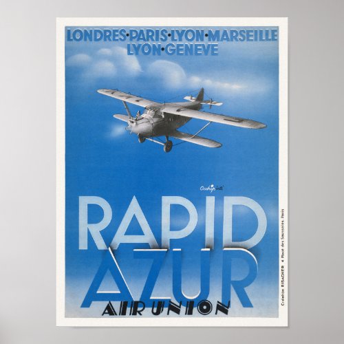 Rapid Azur France Vintage Poster 1932