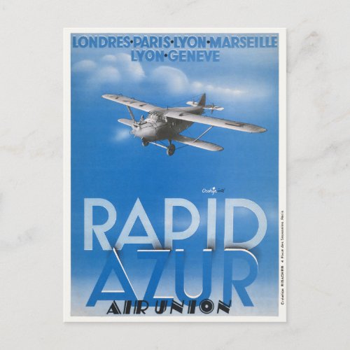 Rapid Azur France Vintage Poster 1932 Postcard