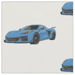 Rapid Blue C8 Corvette Hand Drawn Sketch Fabric