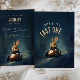 Rapid Racer Rabbit - First Birthday Party Invitation