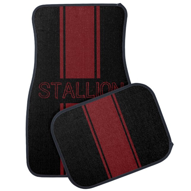 Rapid Red Metallic Racing Stripes Car Floor Mat (Set)