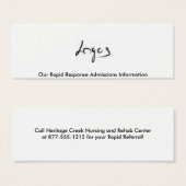 Rapid Response Admissions Information Card (Front & Back)