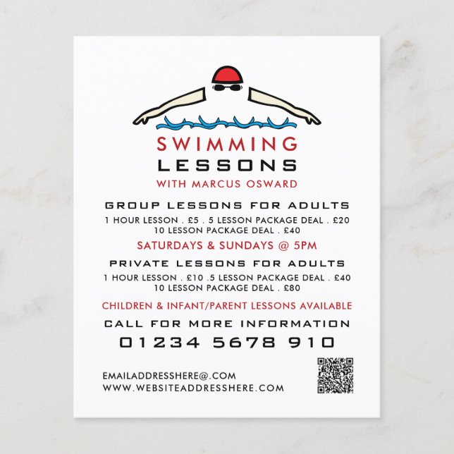 Rapid Swimming Icon, Swimming Lesson Advertising Flyer (Front)