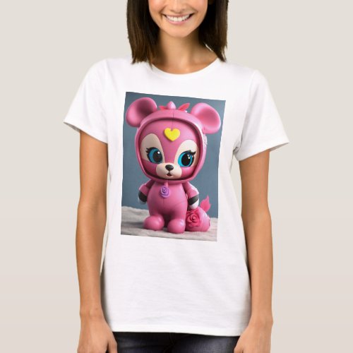 Raposa fofinha super herina rosa 3d desenho anima T_Shirt