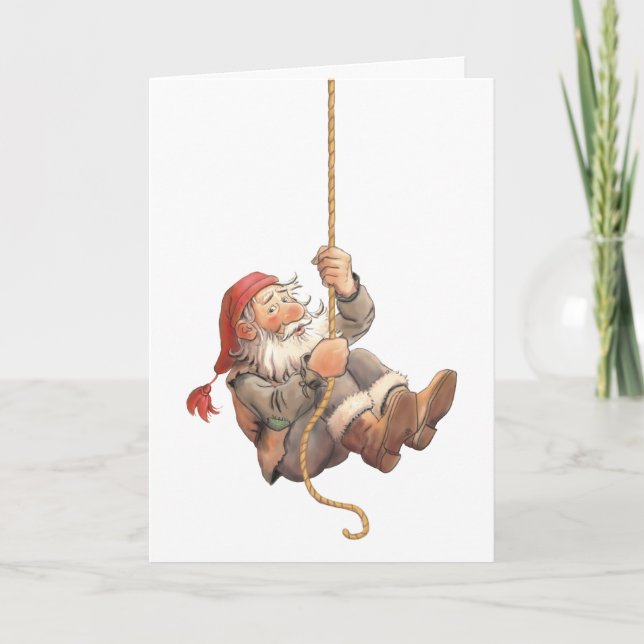 Rappelling Santa Merry Christmas Holiday Card (Front)