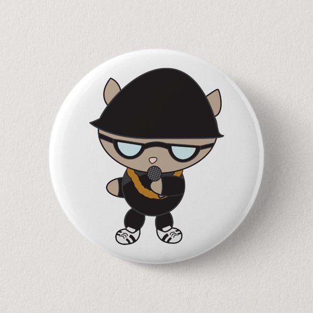 Rapper Cat in Bell Hat Button (Front)