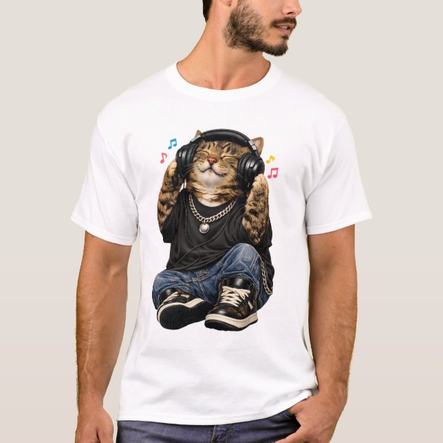 Rapper Cat Music T‑Shirt T-Shirt (Front)