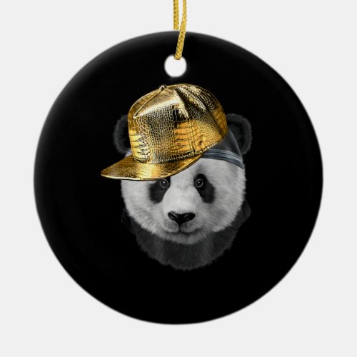 Rapper Giant Panda In Hip Hop Cap Ceramic Ornament