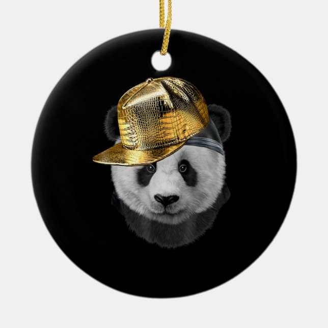Rapper Giant Panda In Hip Hop Cap Ceramic Ornament (Front)