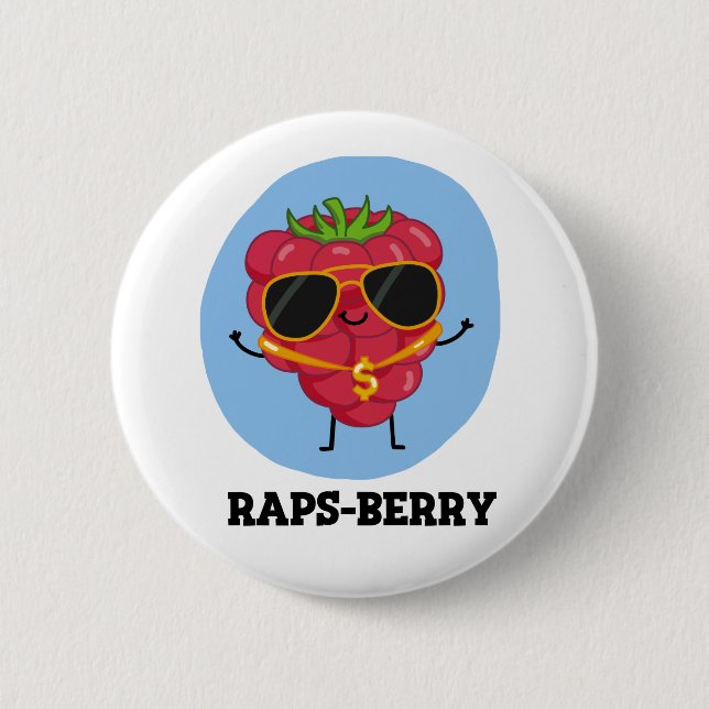 Raps-berry Funny Rapper Raspberry Pun Button (Front)