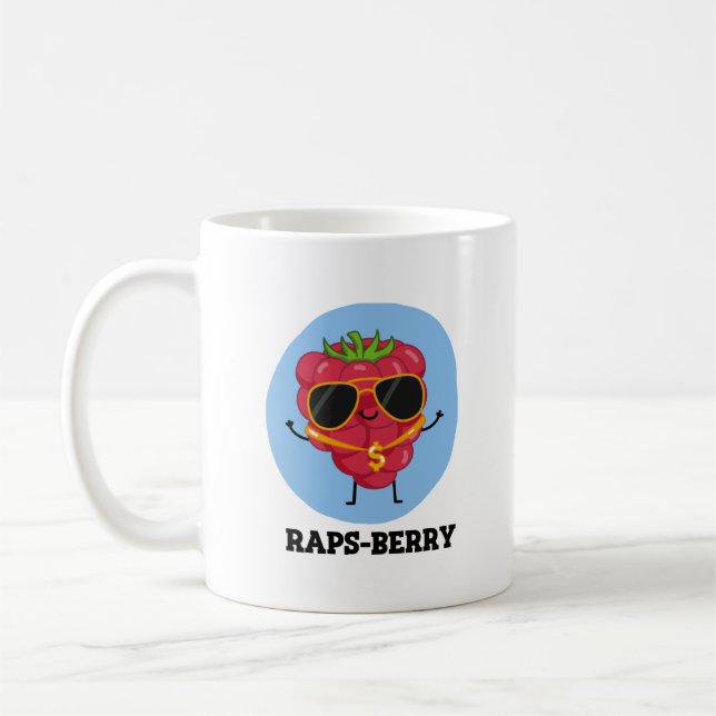 Raps-berry Funny Rapper Raspberry Pun Coffee Mug (Left)
