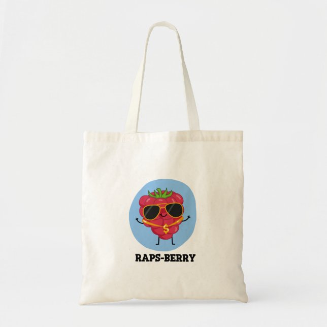 Raps-berry Funny Rapper Raspberry Pun Tote Bag (Front)